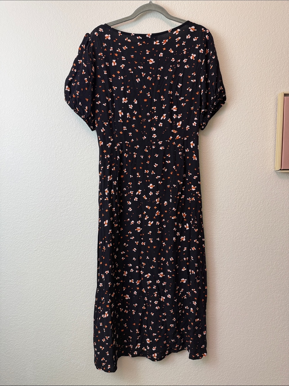 Sanctuary Black Floral Puff-Sleeve Midi Dress Size 8 - Picture 4 of 11